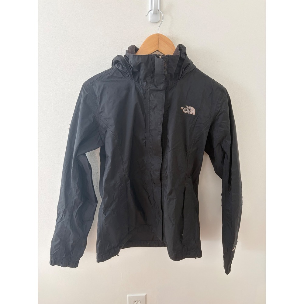 The North Face HyVent Rain Jacket Womens Small Black Hooded Ripstop Shell